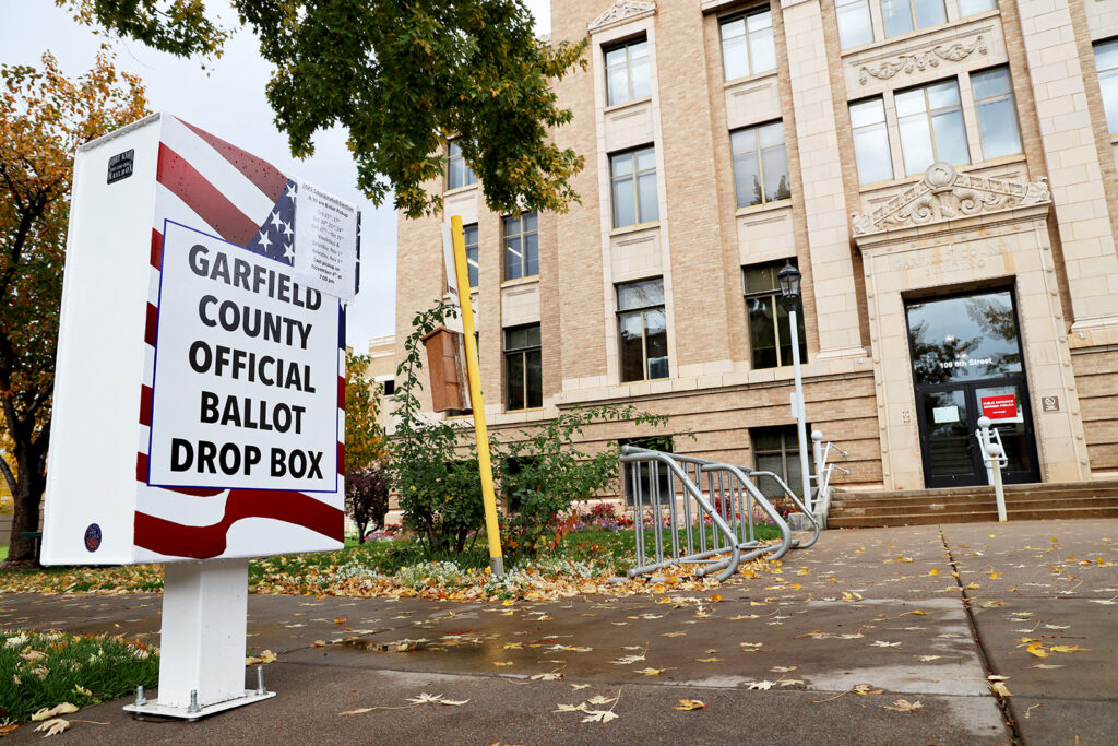 Ballot box in front of the Garfield County Courthouse in Glenwood Springs.