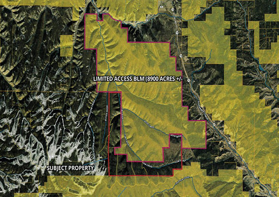Map showing the 8,900 acres of BLM land that will be accessible if a federal land swap is approved by Congress.