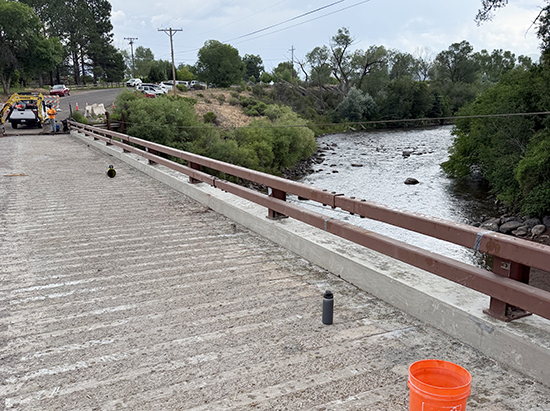The railing has been reinstalled on the County Road 108 bridge near Carbondale. 