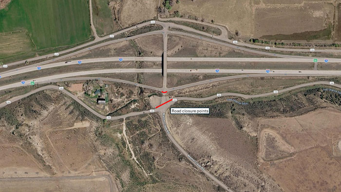 Map of road closure at Mamm Creek overpass